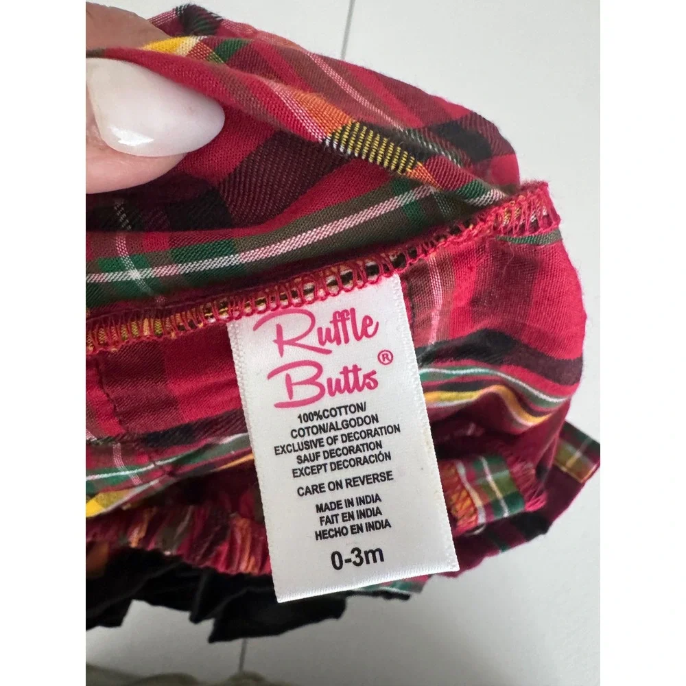 RuffleButts Remington Plaid V-Back Bubble Romper Red Tartan 0-3m ROWPL00-BBRM gf
